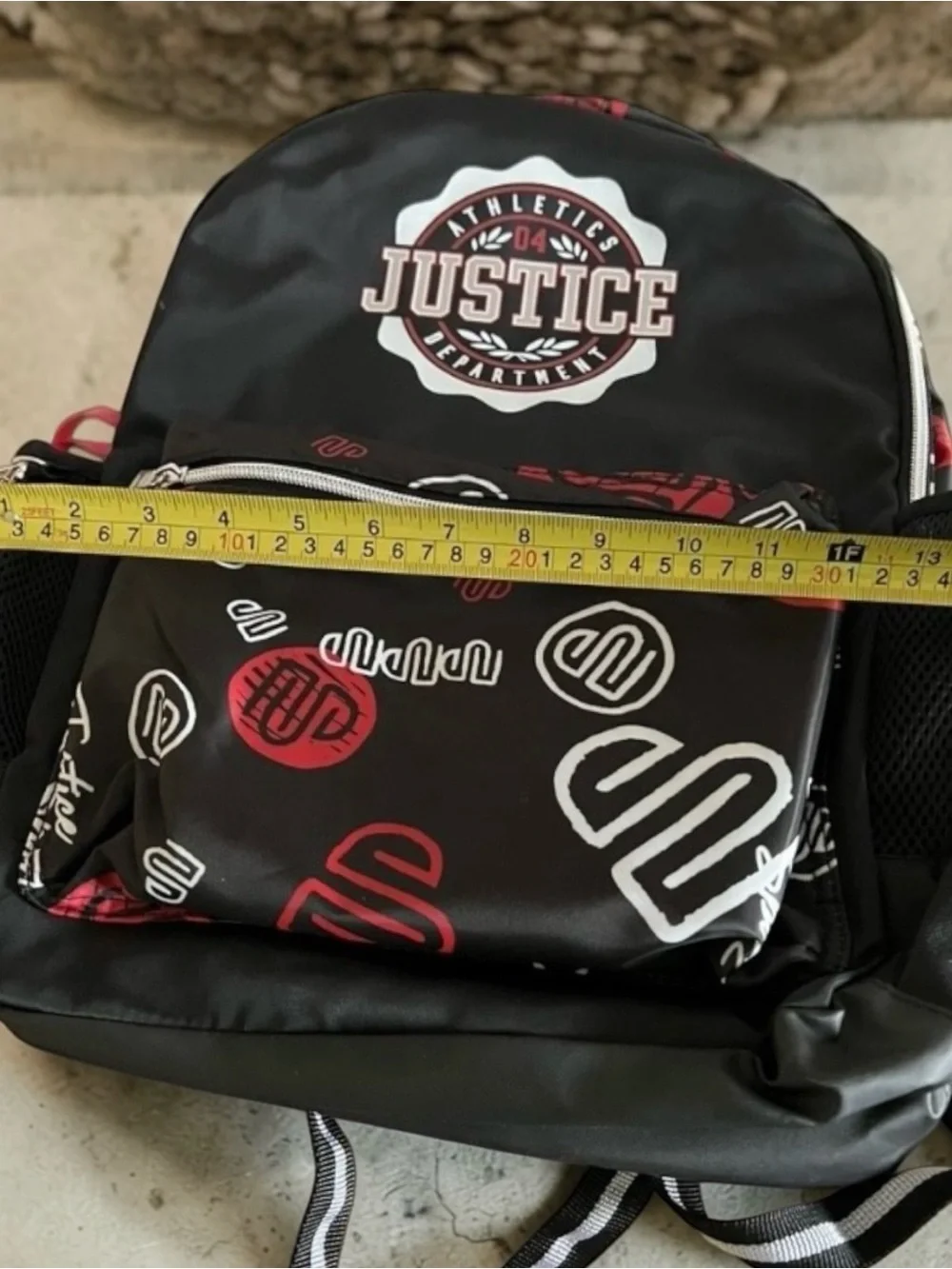 NEW! Justice Black Backpack with Red and White Accents